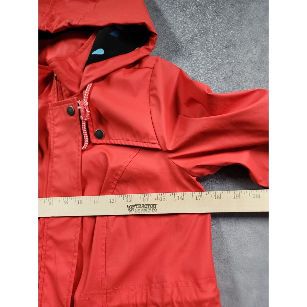 ModCloth Rain Jacket Womens XS Red Hooded Raindrop Lining Anorak Coat - Picture 6 of 7
